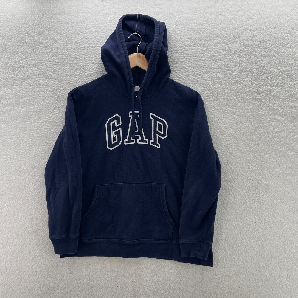Gap Hoodie Mens Medium Navy Blue Pullover Sweater Boxxy Fit Spell Out Logo Y2K